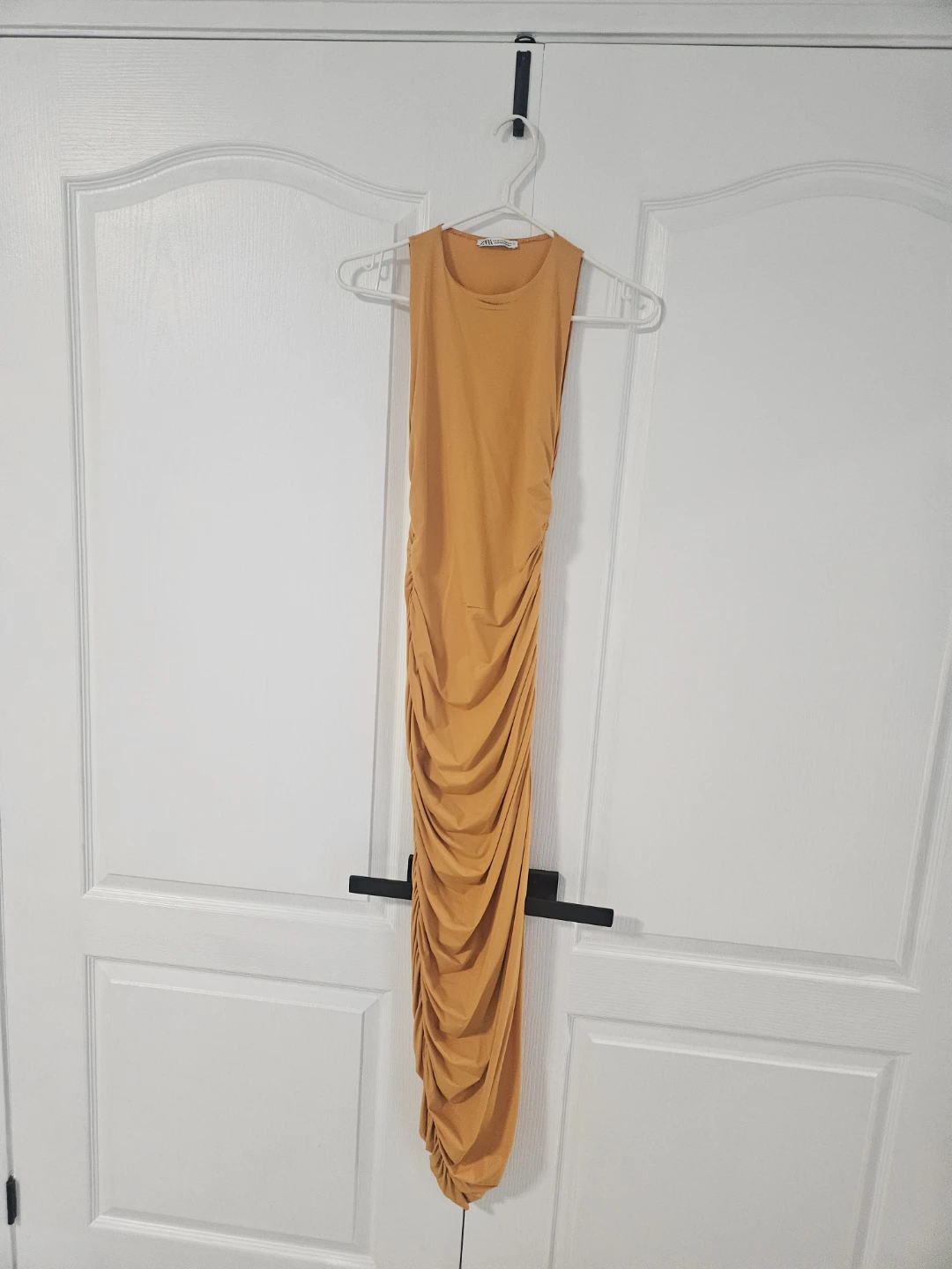 ZARA Fitted Draped Polyamide Dress - Orange