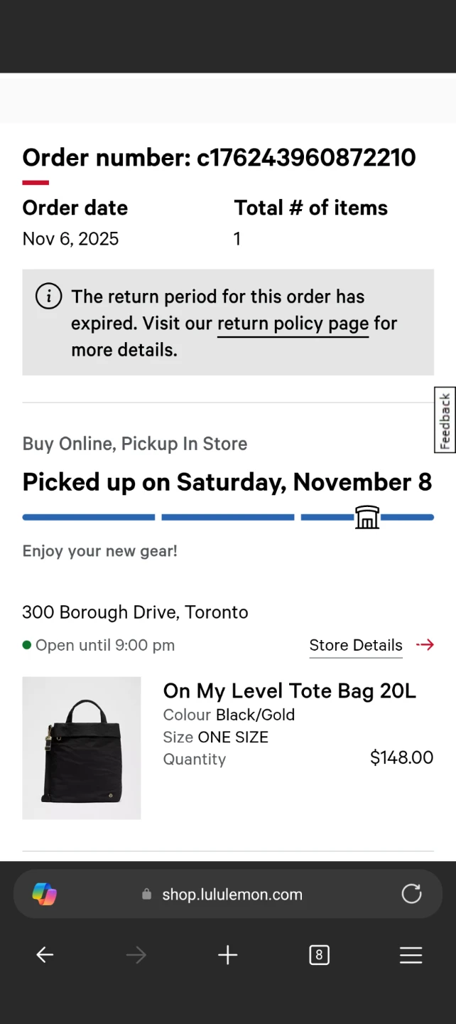 lululemon on my level 20L tote bag