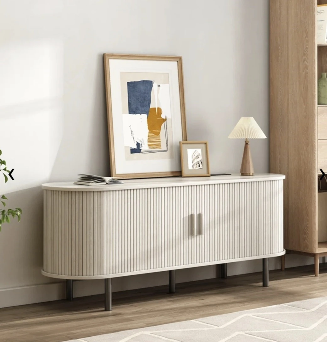 Modern Oval Media Console with Fluted Doors