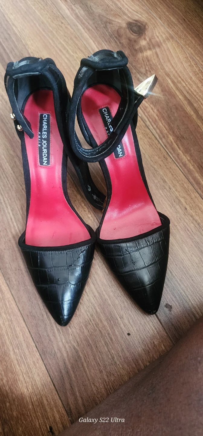 Charles Jourdan Black Croc Heels