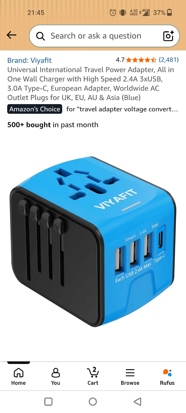 Universal International Travel Power Adapter Blue