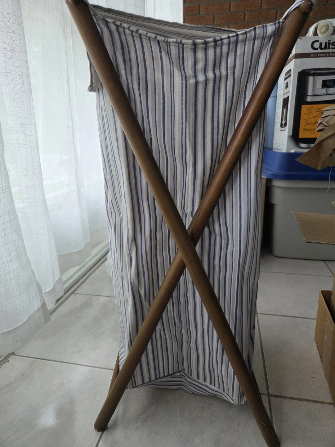 Striped Laundry Hamper with Wooden Frame - photo 2