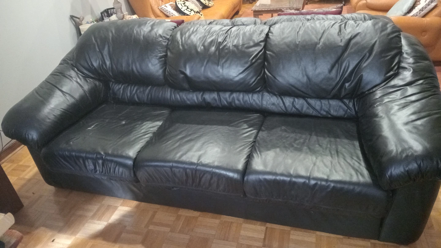 Black Leather 3-Seater Sofa