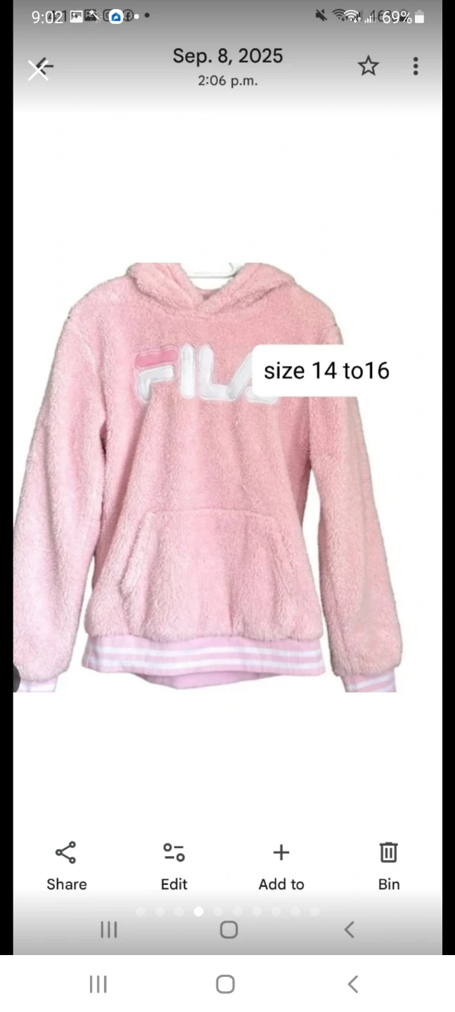 Fila Pink Sherpa Hoodie size 14-16