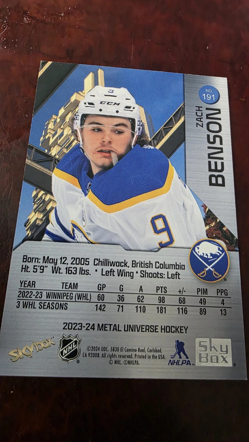 Zach Benson Rookie Hockey Card - photo 2
