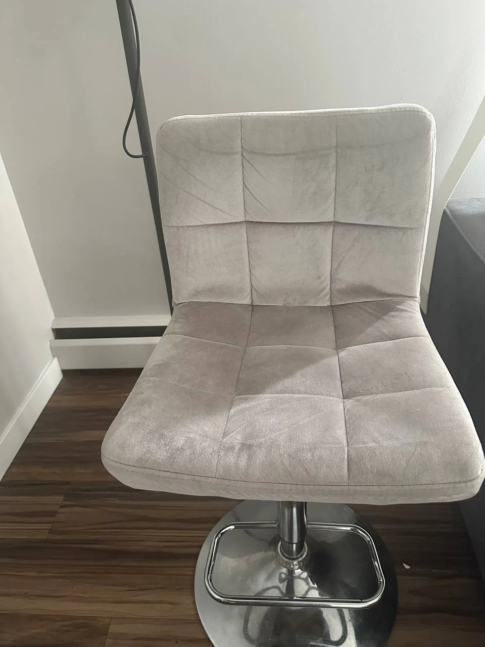 Light Grey Velvet Swivel Bar Stool
