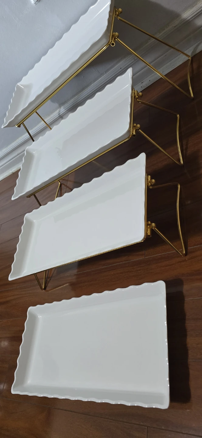 KAQAHIDO 4-Tier Gold & White Serving Tray Set - photo 2