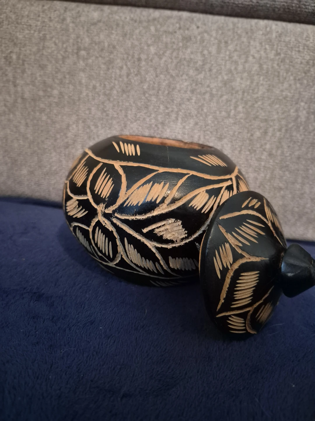 Carved Wooden Pot with Lid