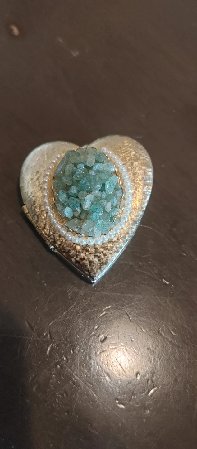 Heart Locket Pendant with Green Stone and Pearls
