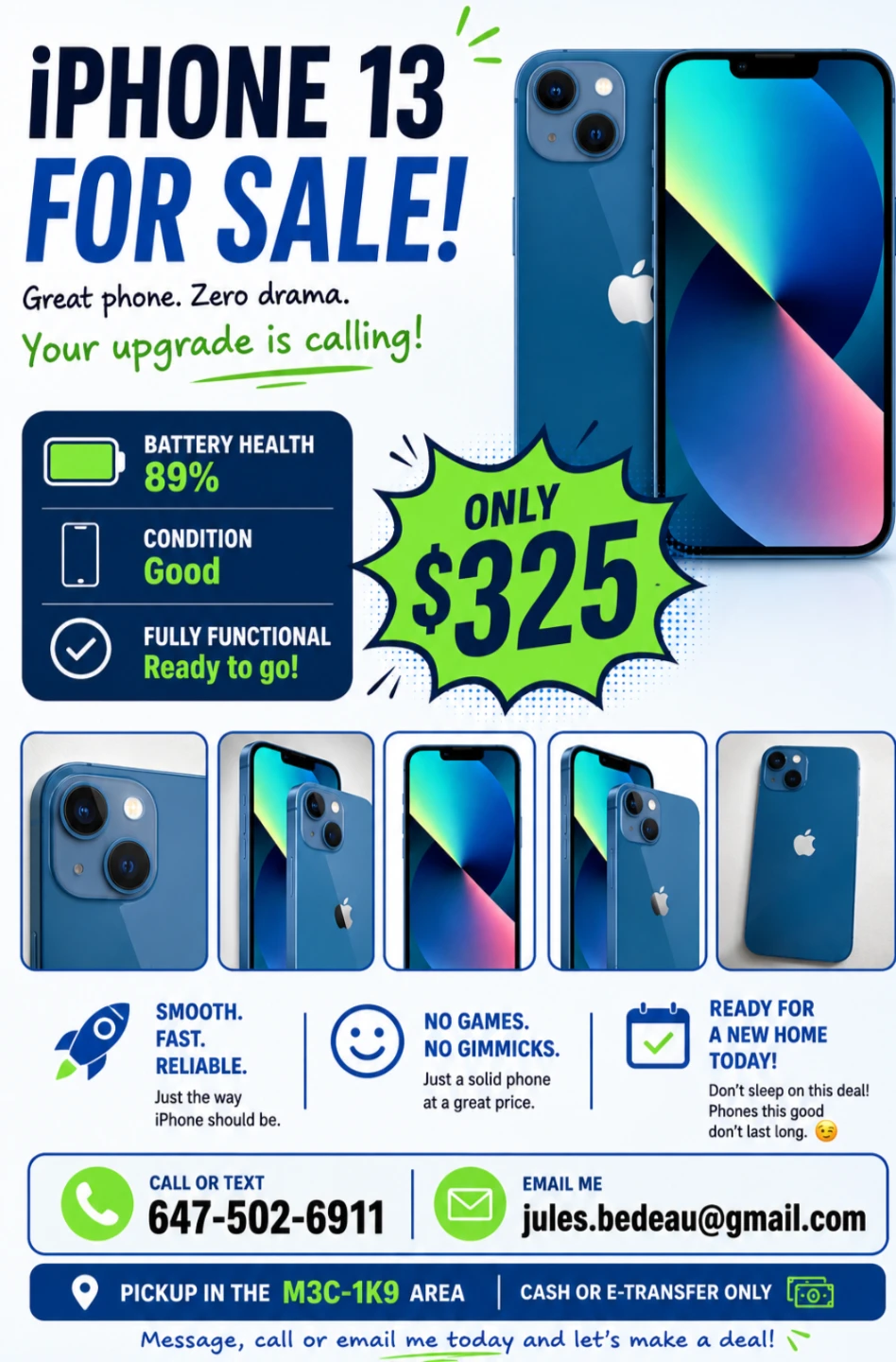 📱 Used iPhone 13 / good condition with 89% battery. 💰 $325