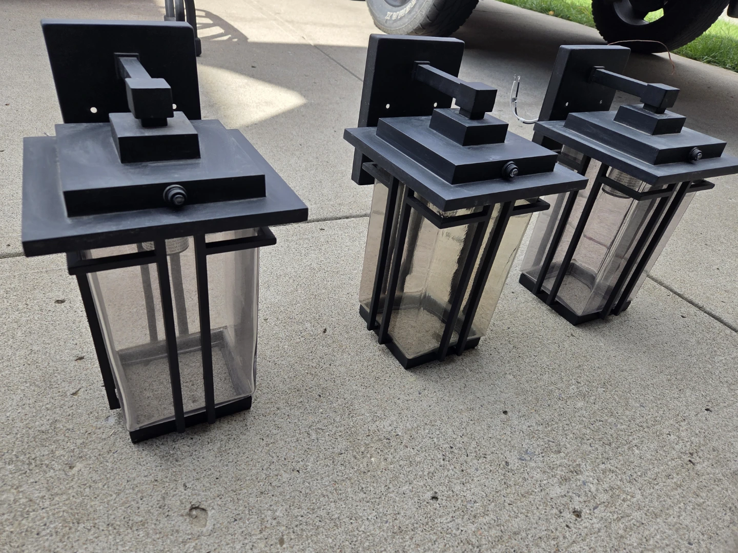 Set of 3 Black Outdoor Wall Sconces - photo 2