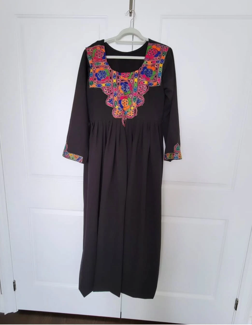 Black Dress with Embroidered Neckline and Cuffs