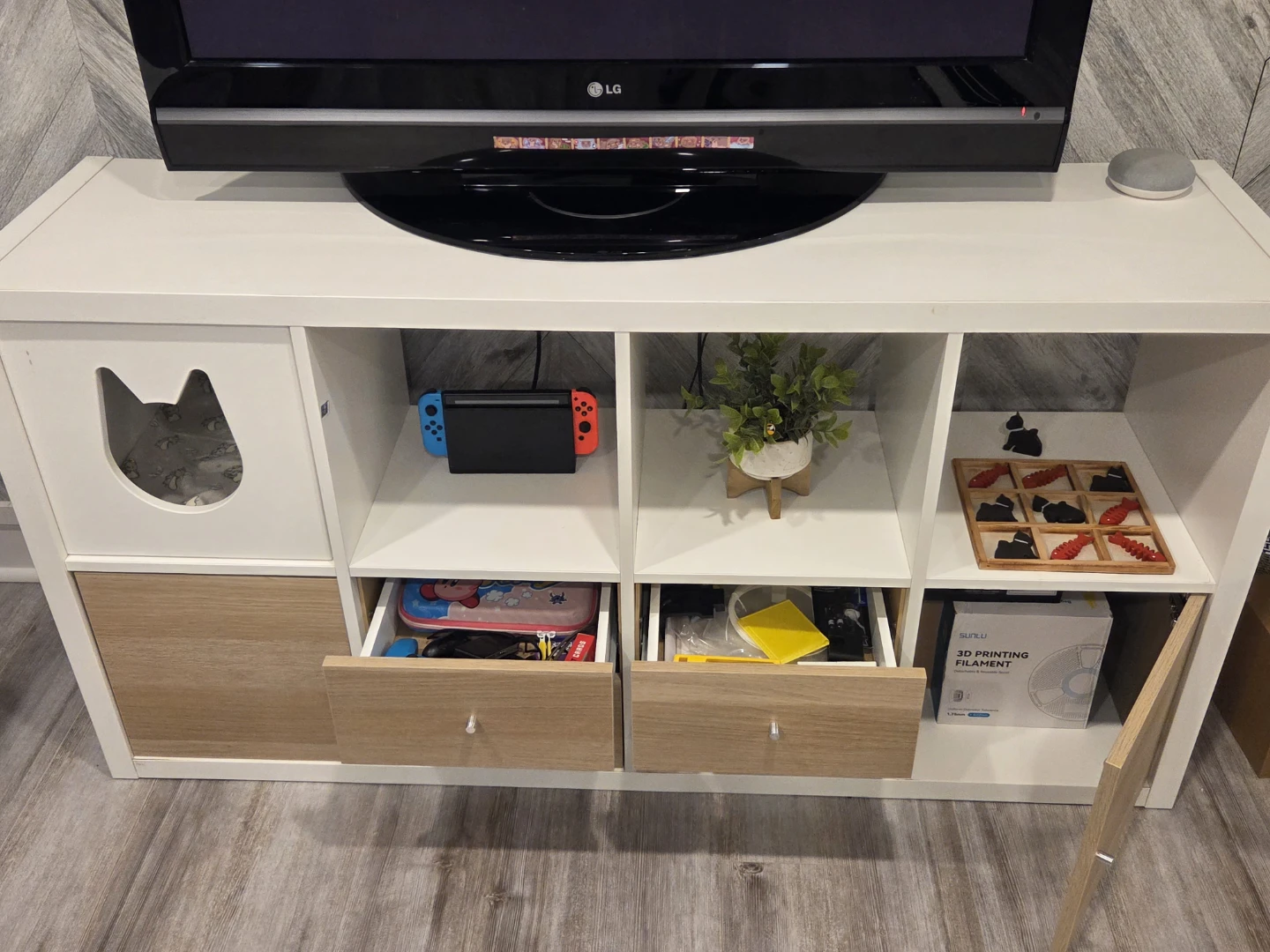 Ikea Kalax White Cube Storage Unit with Cat Door and Drawers - photo 3