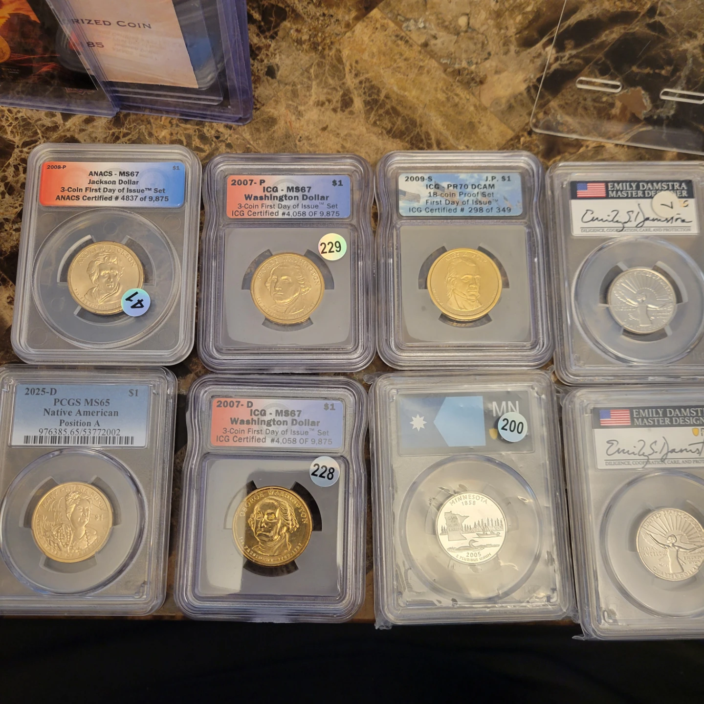 Collection of Certified US Dollars and Quarters