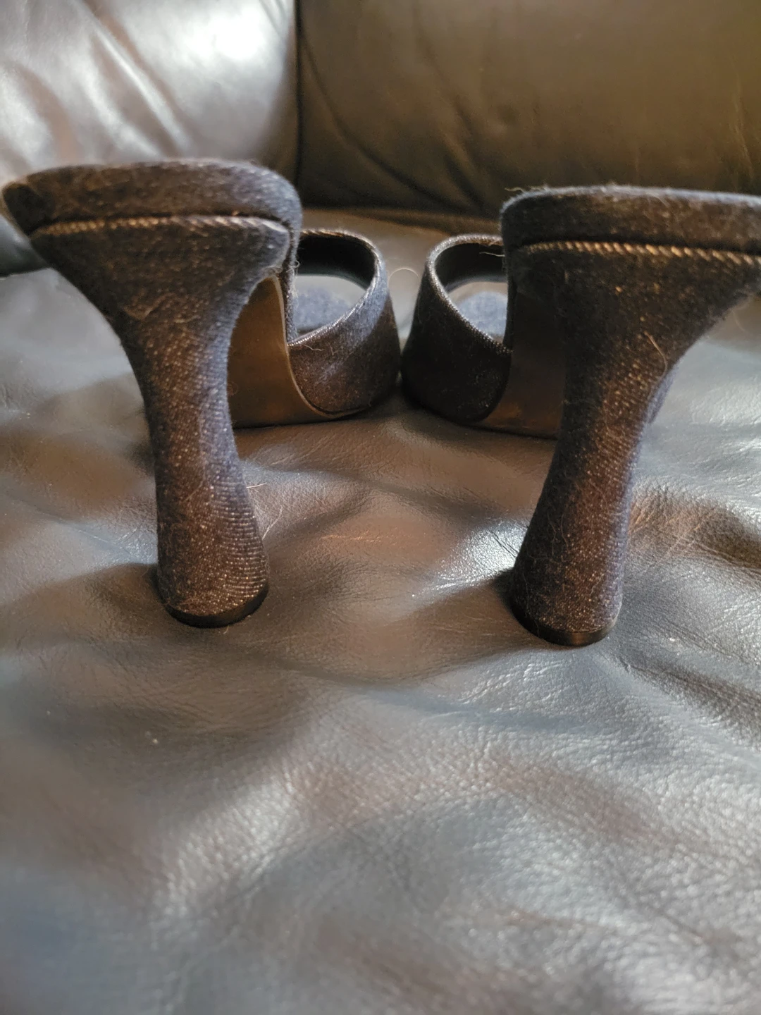 2 Pairs Ladies Mules: Denim Blue, Camel Swede, size 9 - photo 4