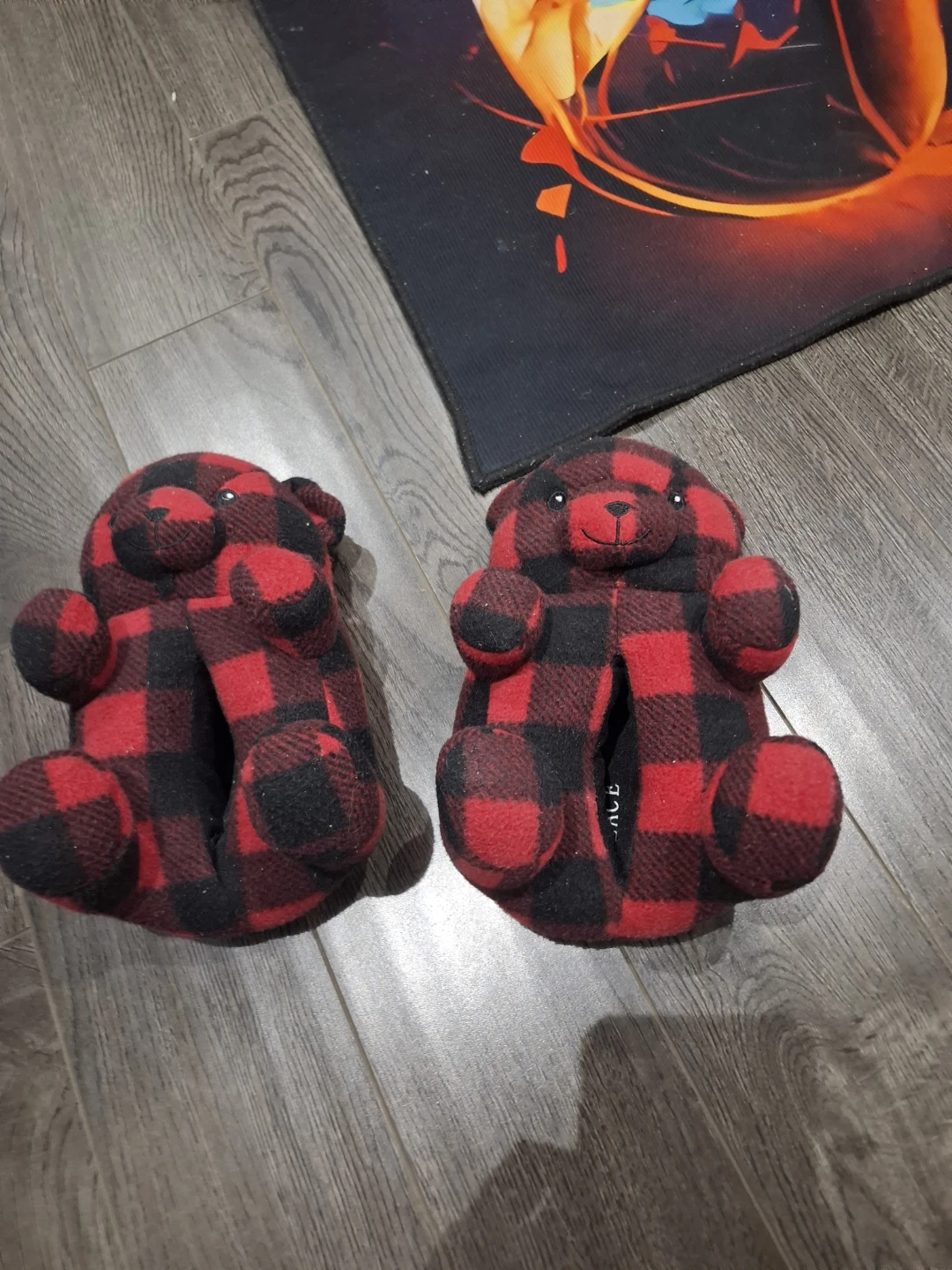 Red and Black Plaid Bear Slippers