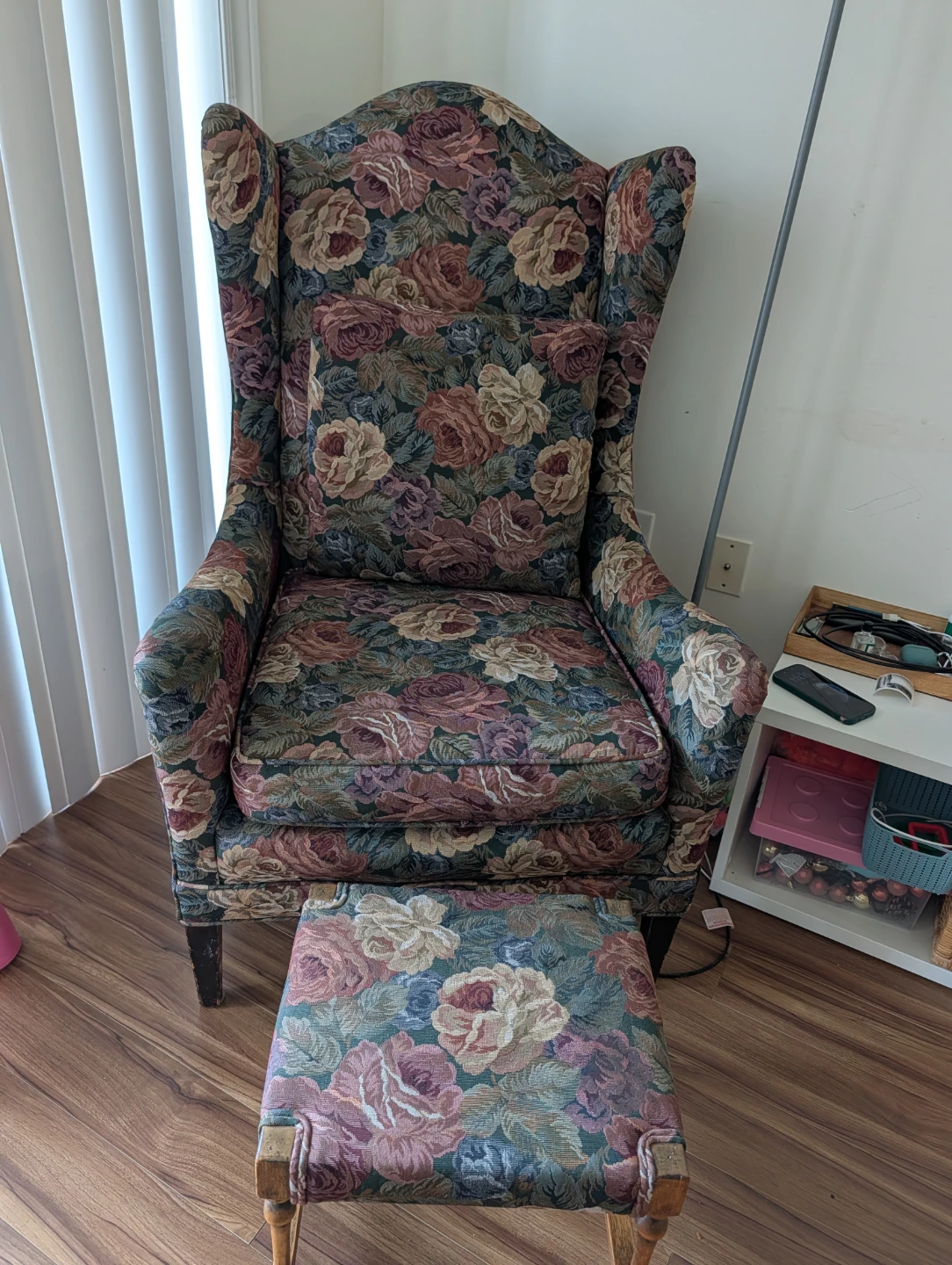 Floral Wingback Chair with Ottoman