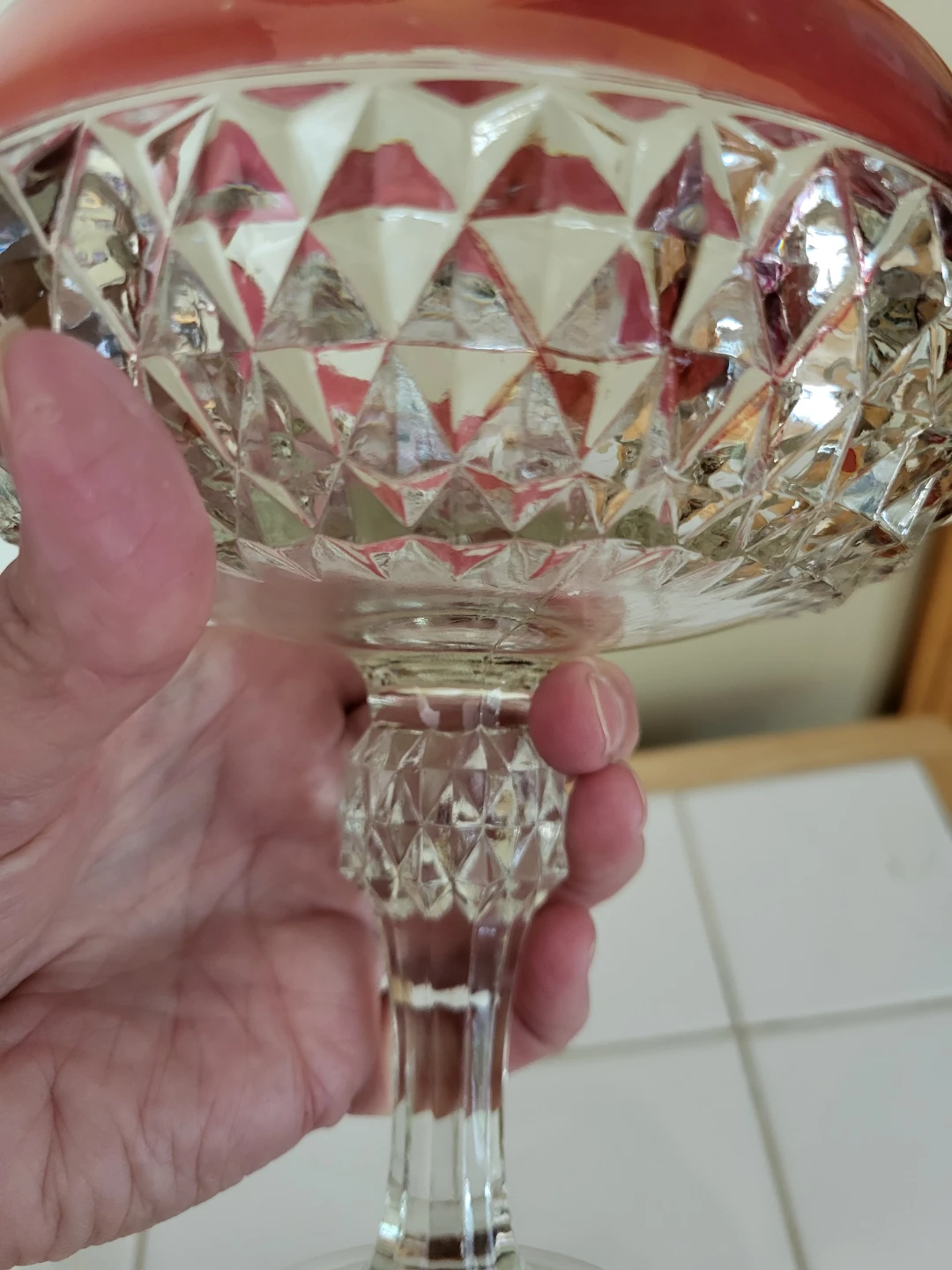 Ruby Flashed Diamond Point Compote by Indianna Glass - photo 3