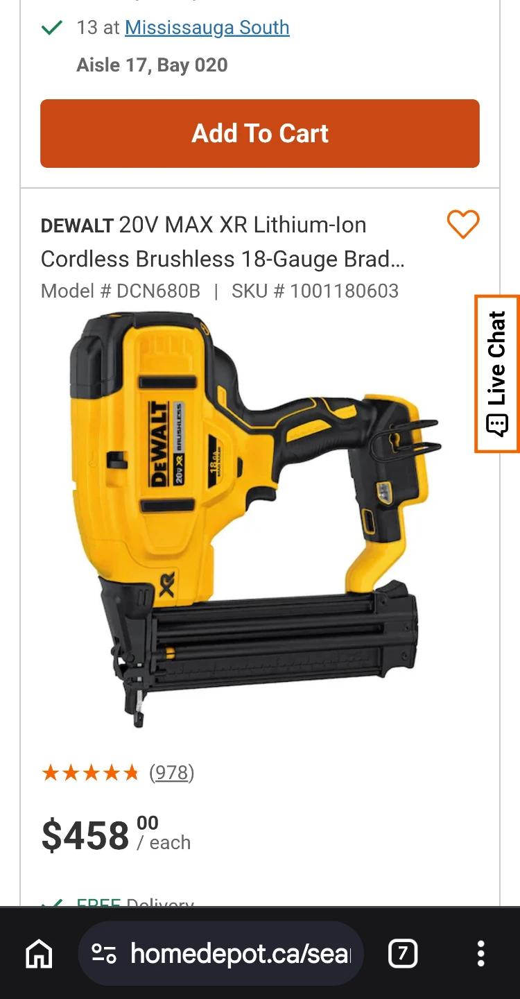 DEWALT 20V MAX XR Brushless 18-Gauge Brad Nailer