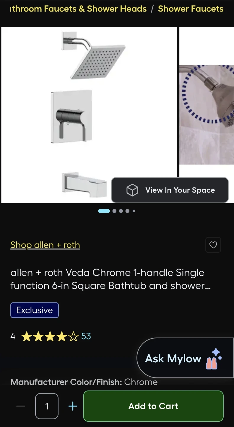 allen + roth Veda Chrome 1-Handle Shower Faucet