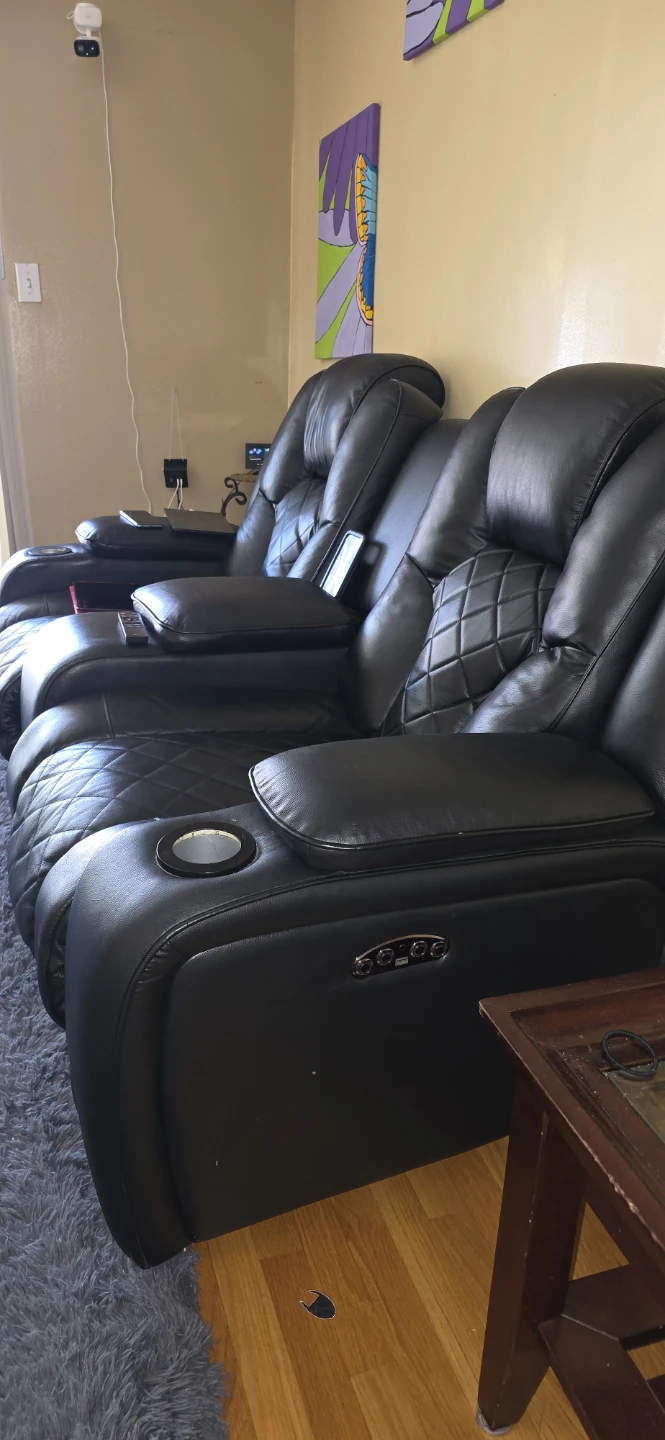 Black Leather Loveseat Recliner - photo 4