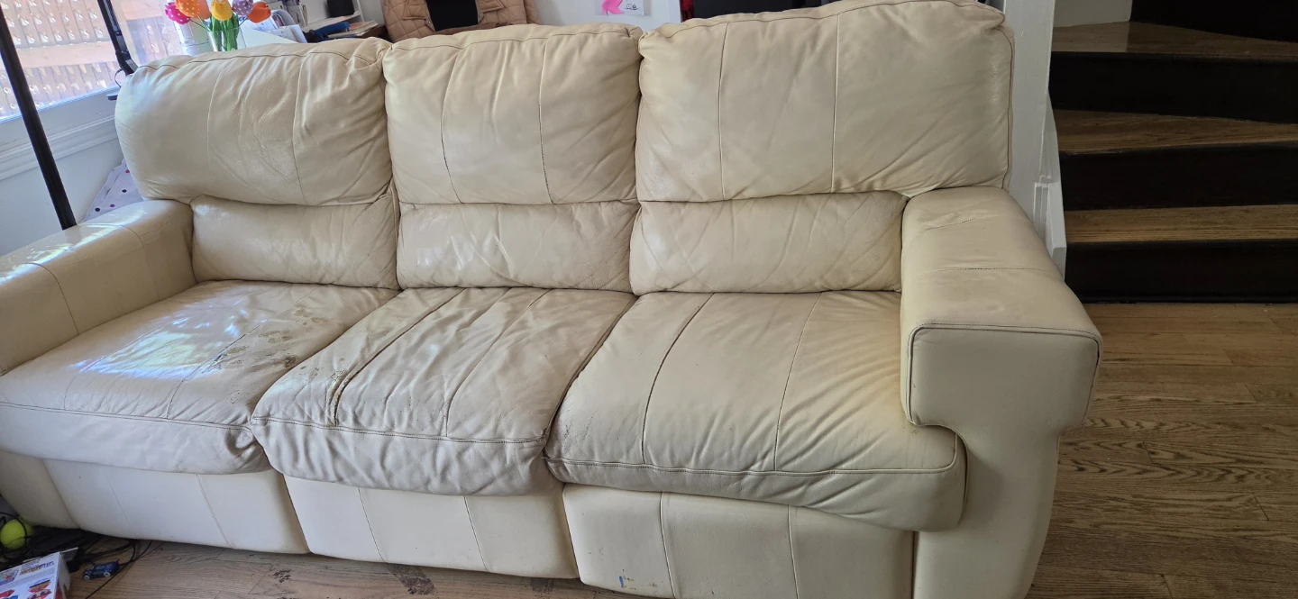 Cream Leather Sofa - 3 Seater - photo 2