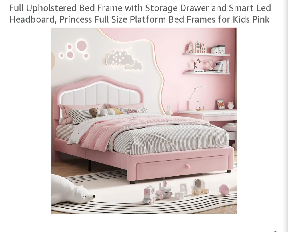 Pink Upholstered Full Size Bed Frame