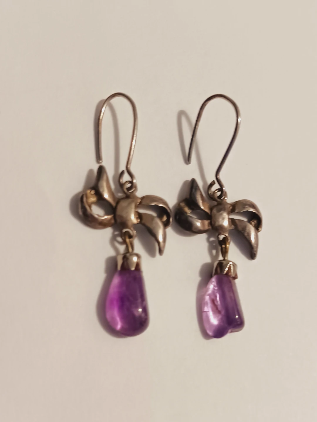 Cute Vintage Bow Earrings with Amethyst Drops - photo 4