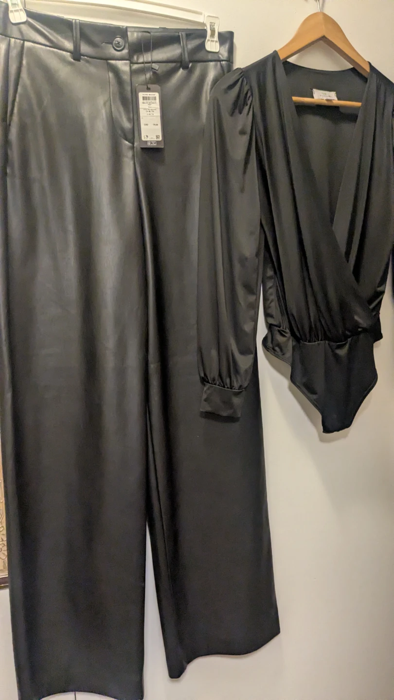 Black Faux Leather Wide Leg Pants - photo 2