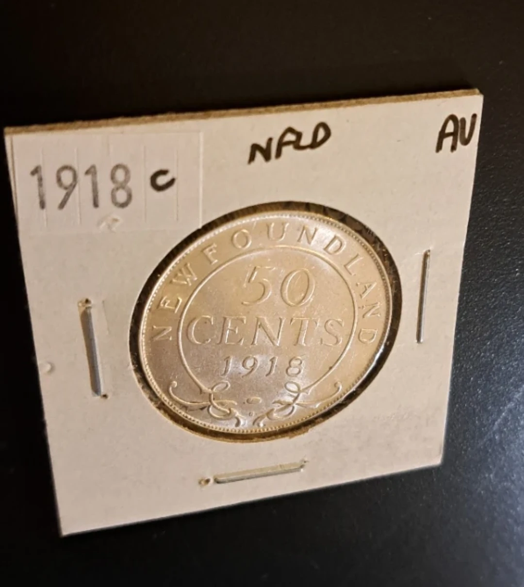 1918C Newfoundland 50 Cents, Silver Coin, AU - photo 4