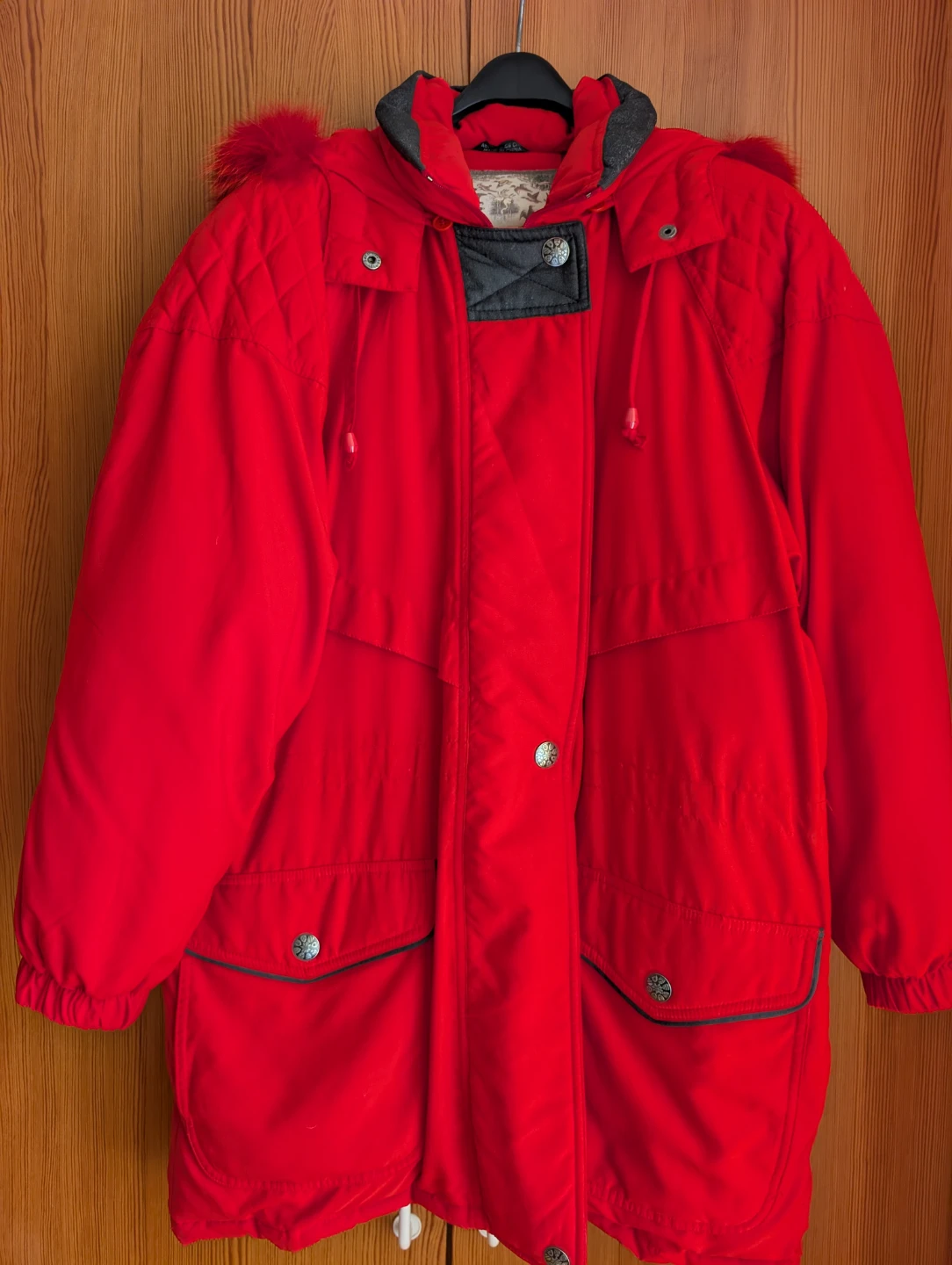 Red Winter Down Coat with Hood