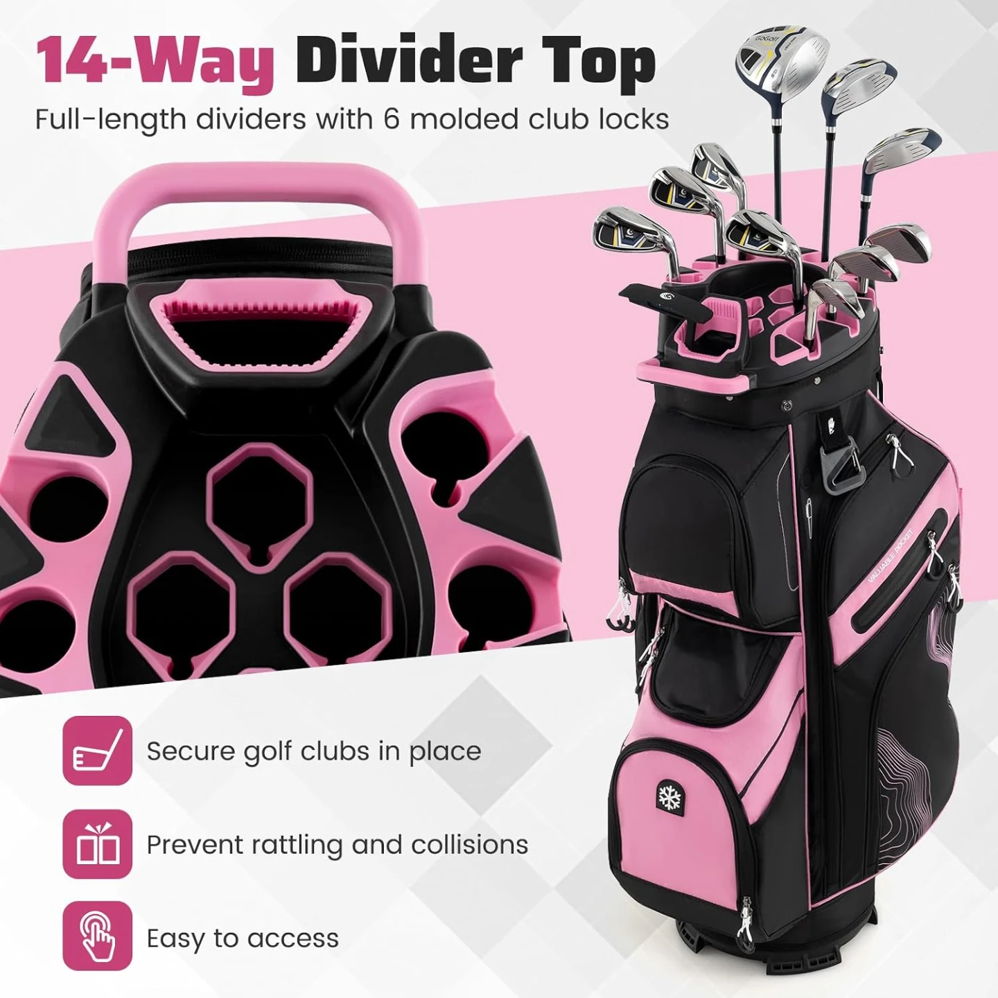 Costway SP38456PI Molded Lock Top Golf Cart Bag - photo 4
