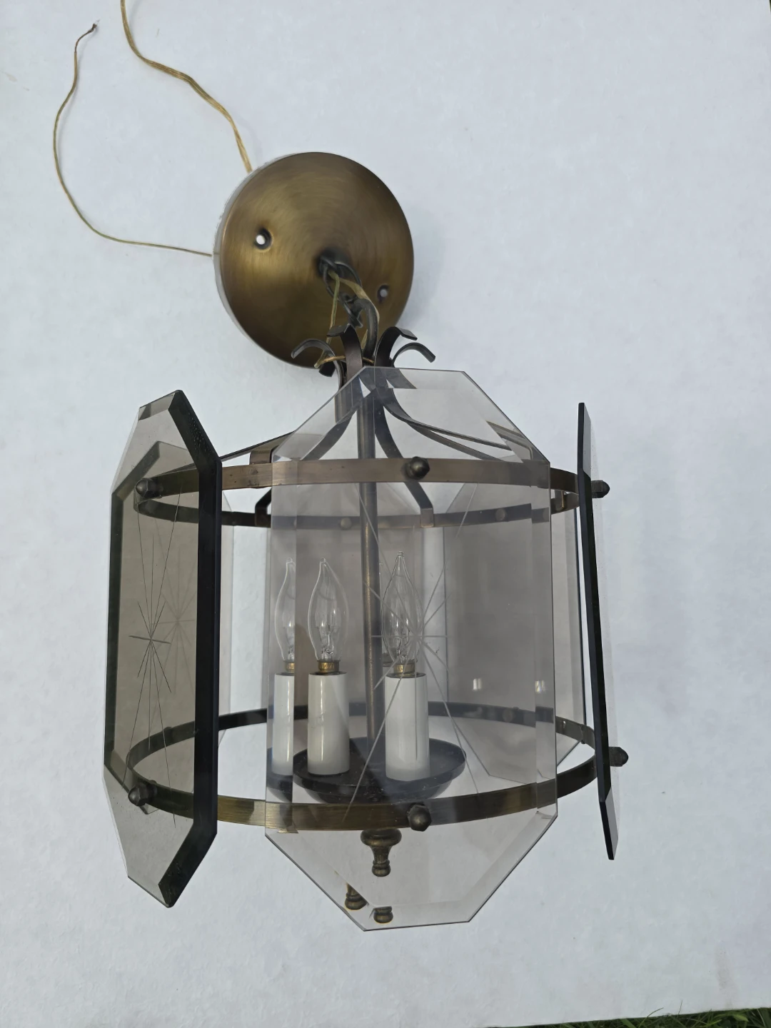 Vintage Semi-Flush Mount Chandelier with Smoked Glass