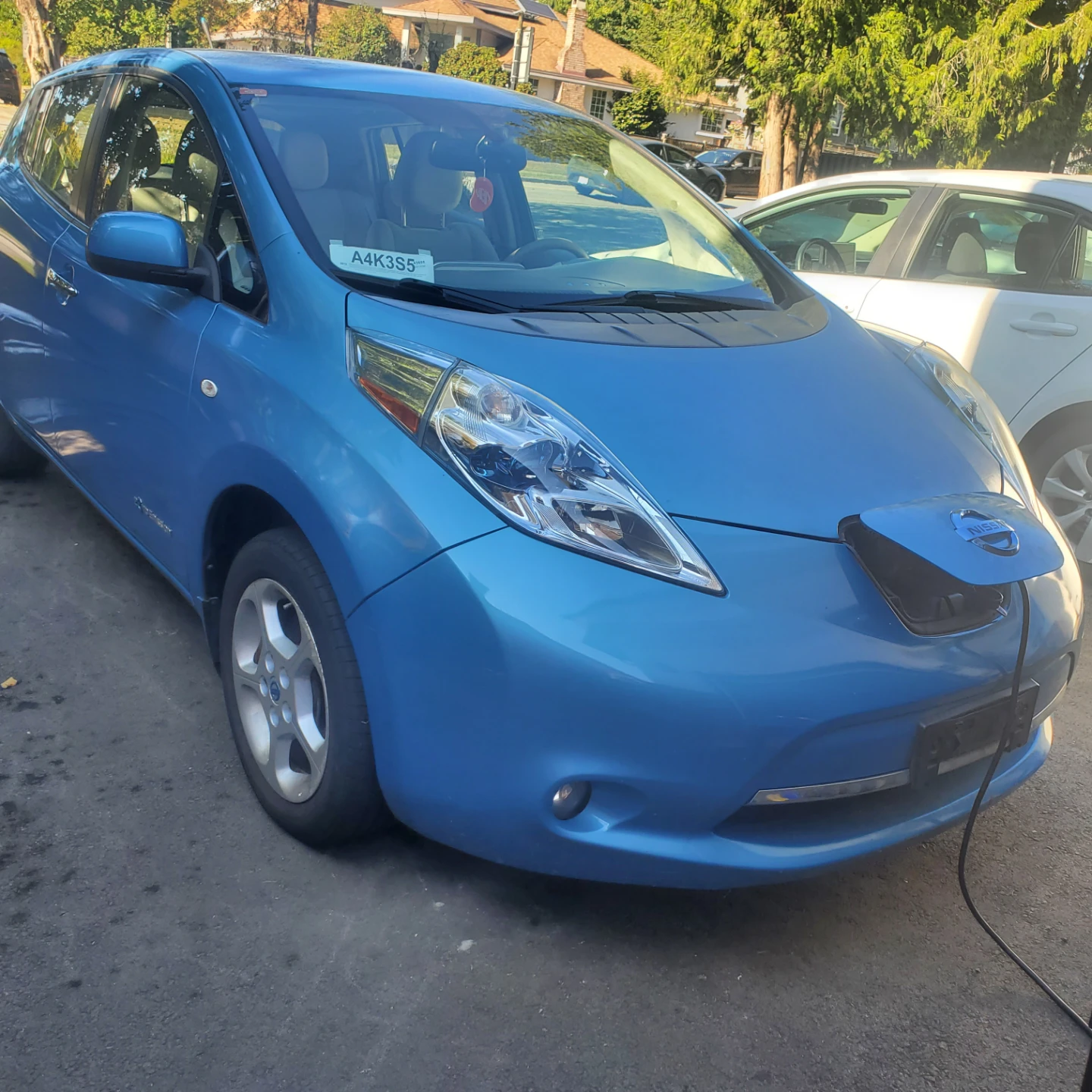 Blue Nissan Leaf Electric Car