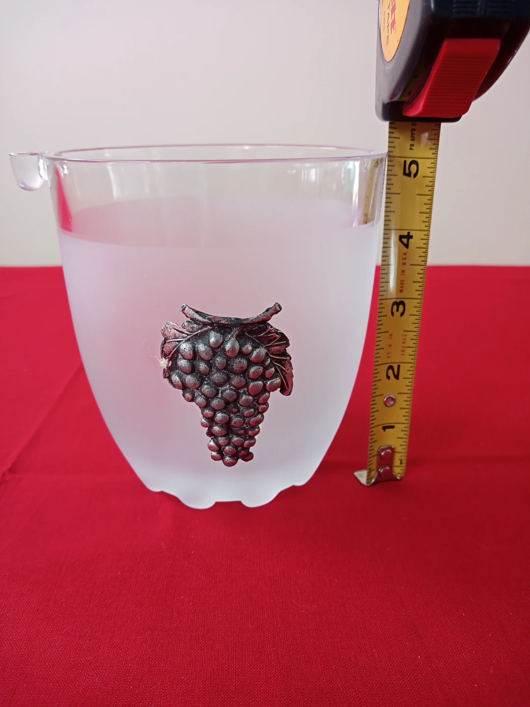 Frosted Glass Ice Bucket with Grape Motif and Tongs - photo 5
