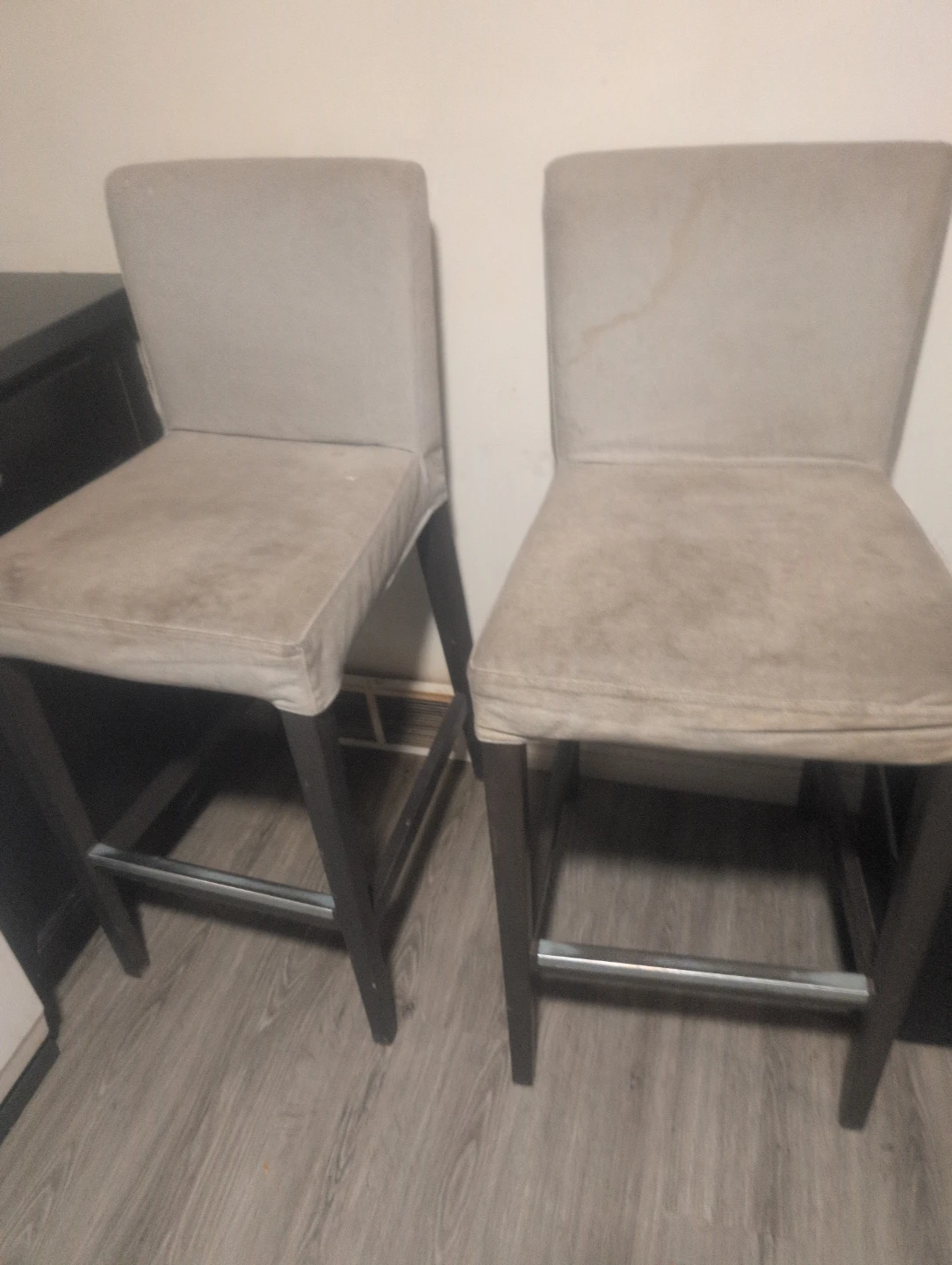 Set of 2 Beige Upholstered Bar Stools