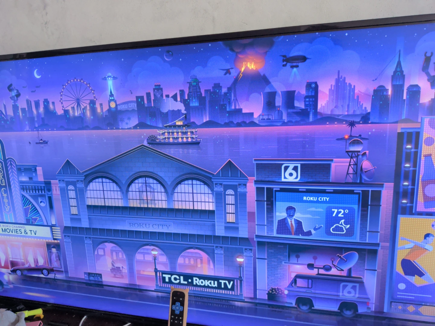 Roku TV with Cityscape Wallpaper