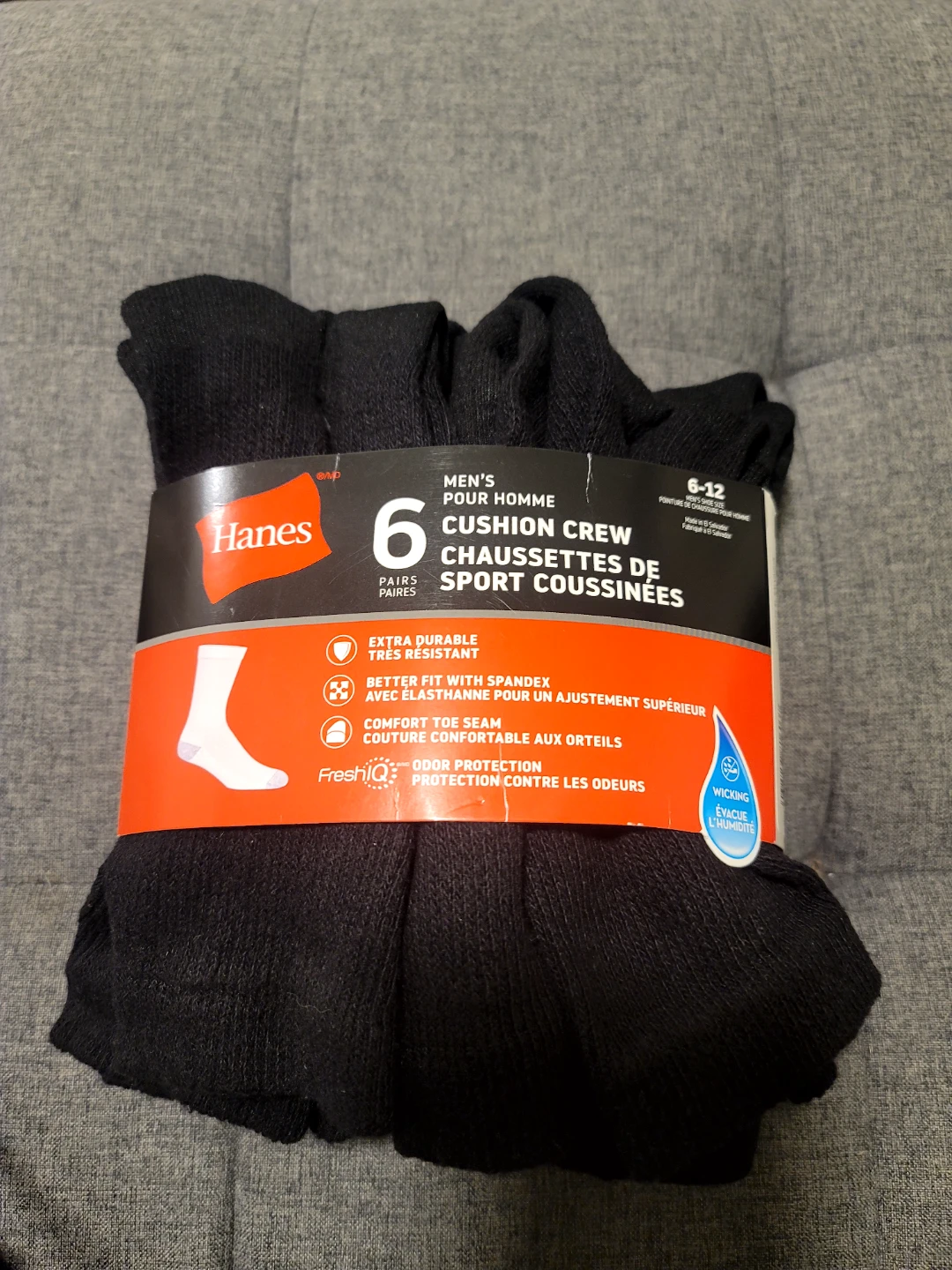 Hanes Men's 6 Pair Cushion Crew Socks