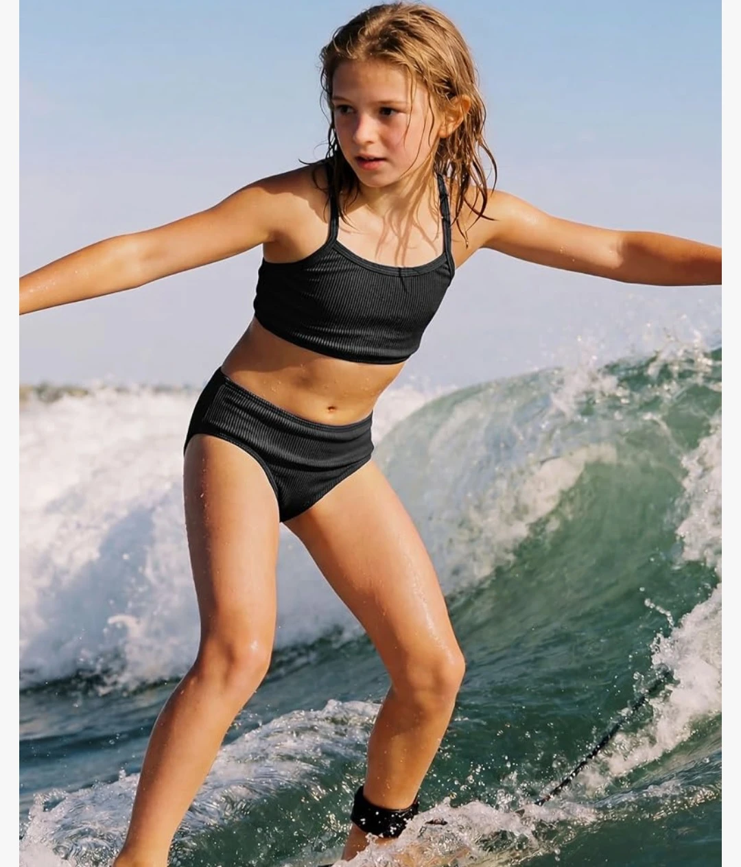Black ribbed two-piece swimsuit size 150 - photo 4