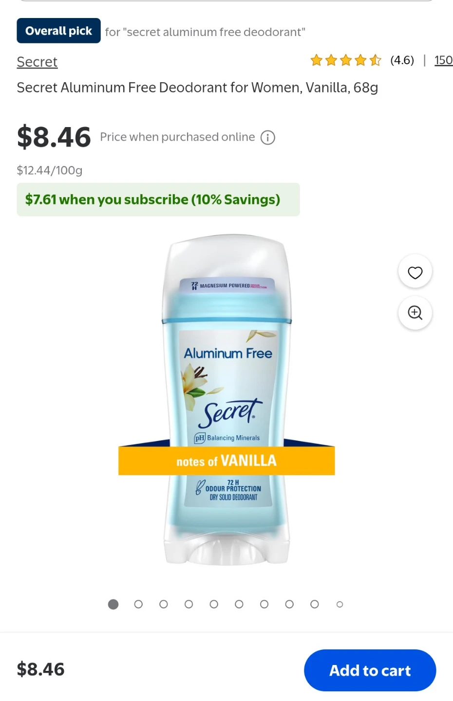 New! Secret Aluminum Free Deodorant Stick- Vanilla - 68g