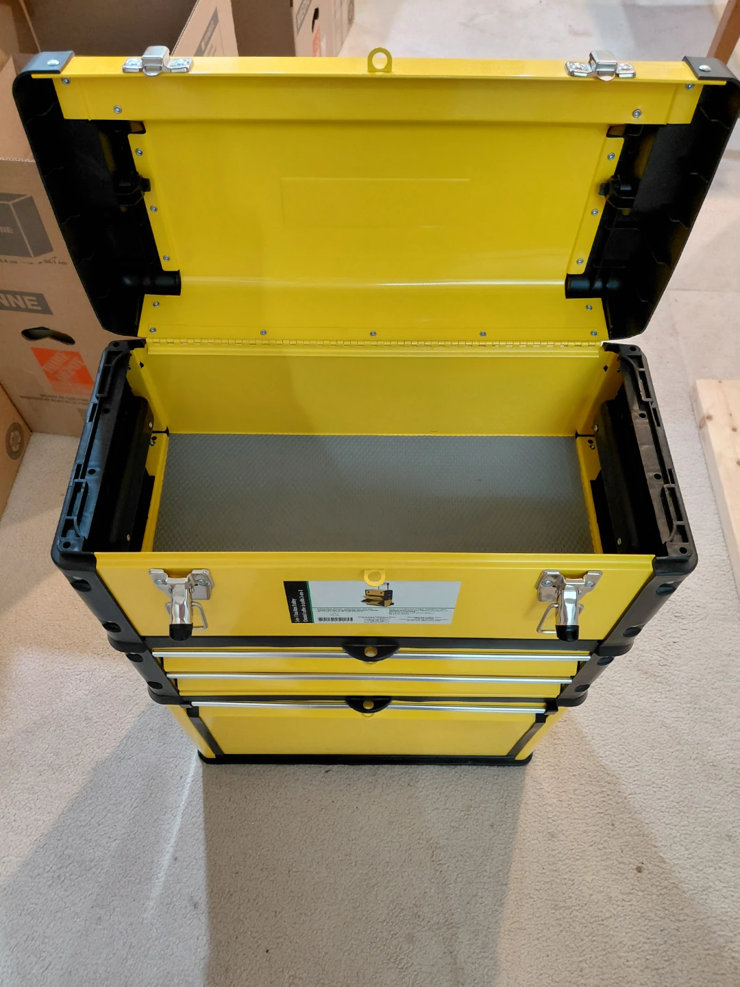 3-in-1 Rolling Metal Tool Box Chest Trolley - Yellow/Black - photo 2