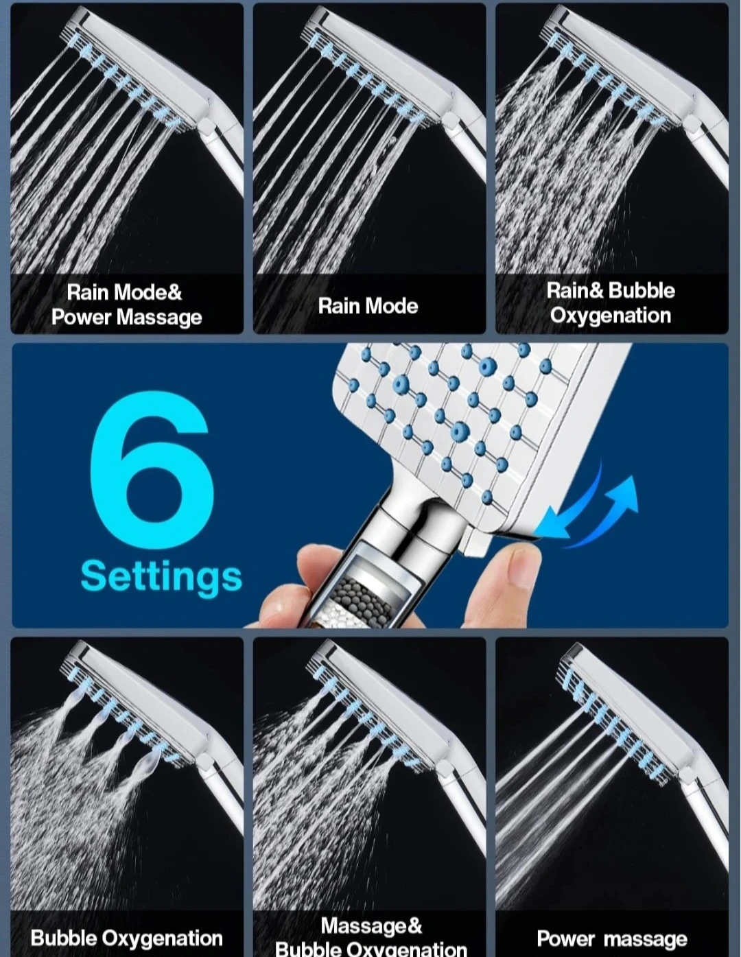 Cobbe High-Pressure Filtered Shower Head with 6 Settings - photo 3