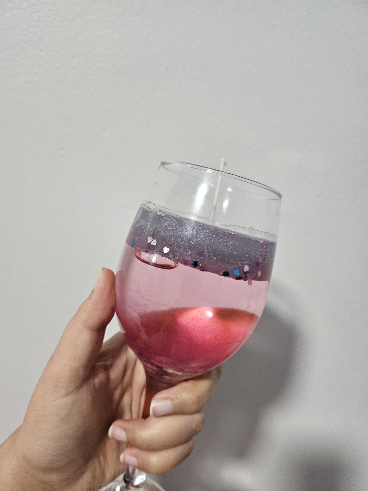 Wine Glass Candle with Glitter