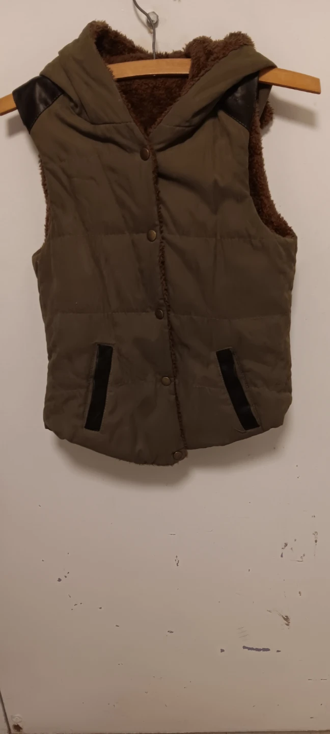 Olive Green Puffer Vest with Fur Lining