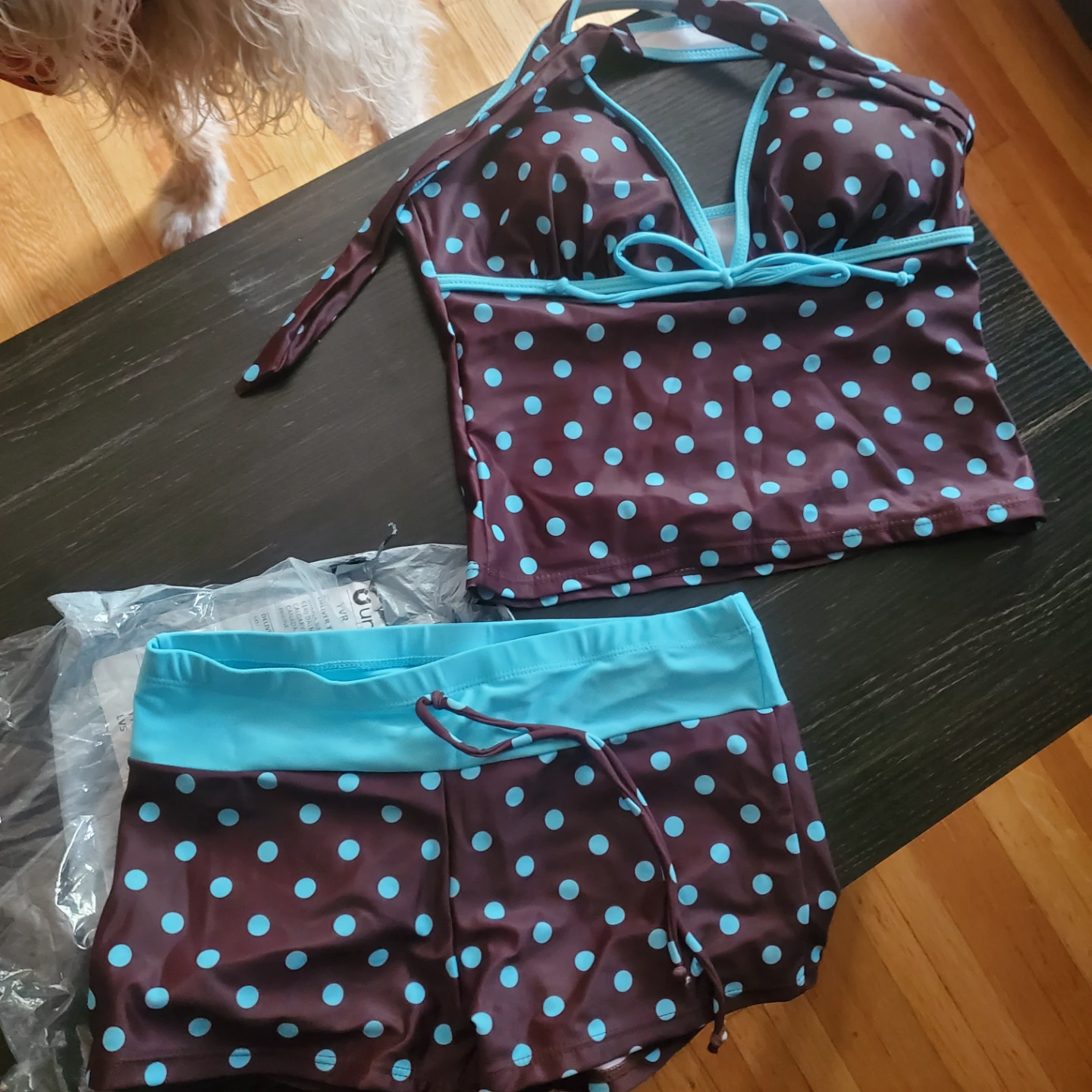 Brown Polka Dot Tankini Swimsuit