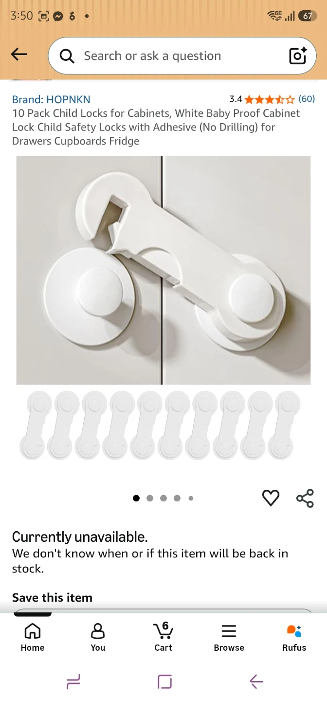 10 Pack HOPNKN White Child Safety Cabinet Locks