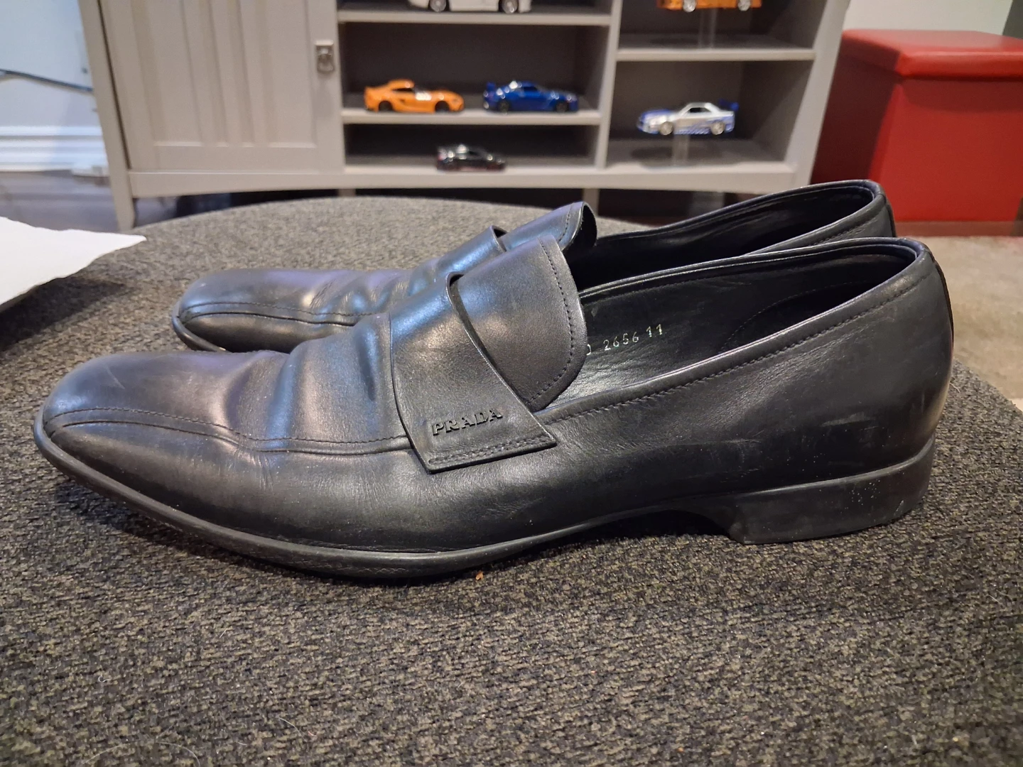 12.5 Authentic Prada Black Leather Penny Loafers Size 12.5