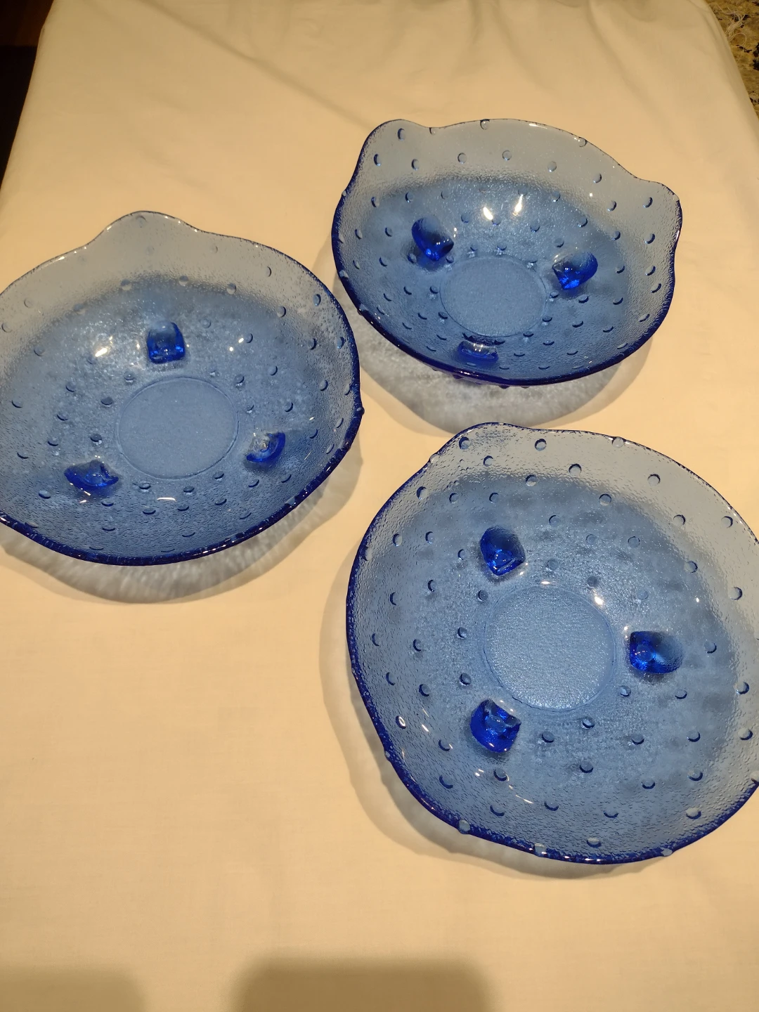 Set of 3 Blue Glass Bubble Accent Bowls - photo 2