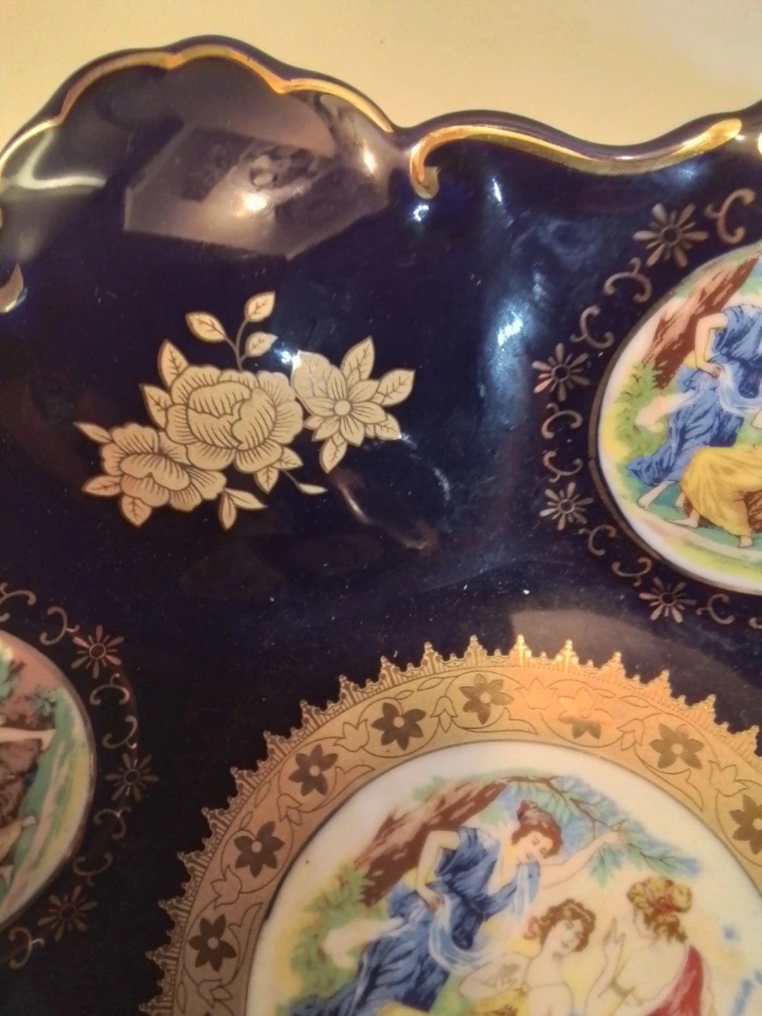 Vintage Czech Cobalt Blue & 24k Gold Centerpiece Bowl - photo 4