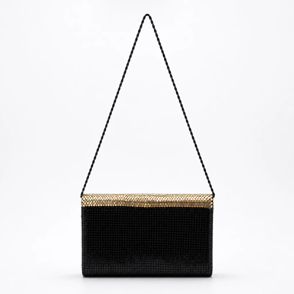Black & Gold Mesh Bow Clutch Handbag - photo 2